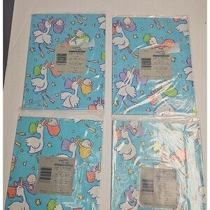Vtg 4 Packages Gibson Baby Stork Gift Wrap 2 Sheets Each 20"x30" Wrapping Paper